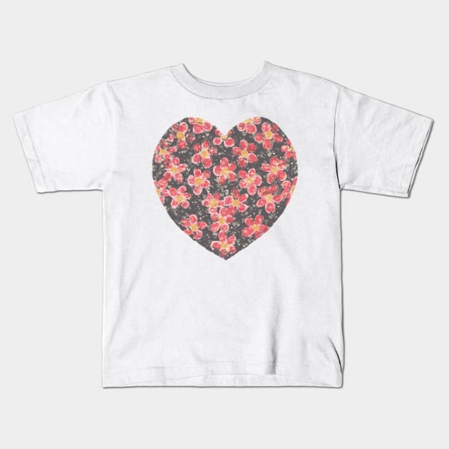 Heartful of Flowers Applique Kids T-Shirt by Jaana Day